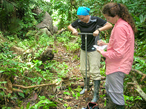 UNH postdoctoral researcher Crystal McMichael, right, is studying Amazonian paleoecology. <a href=http://www.eos.unh.edu/Spheres_0812/forest.shtml>Read more…</a>